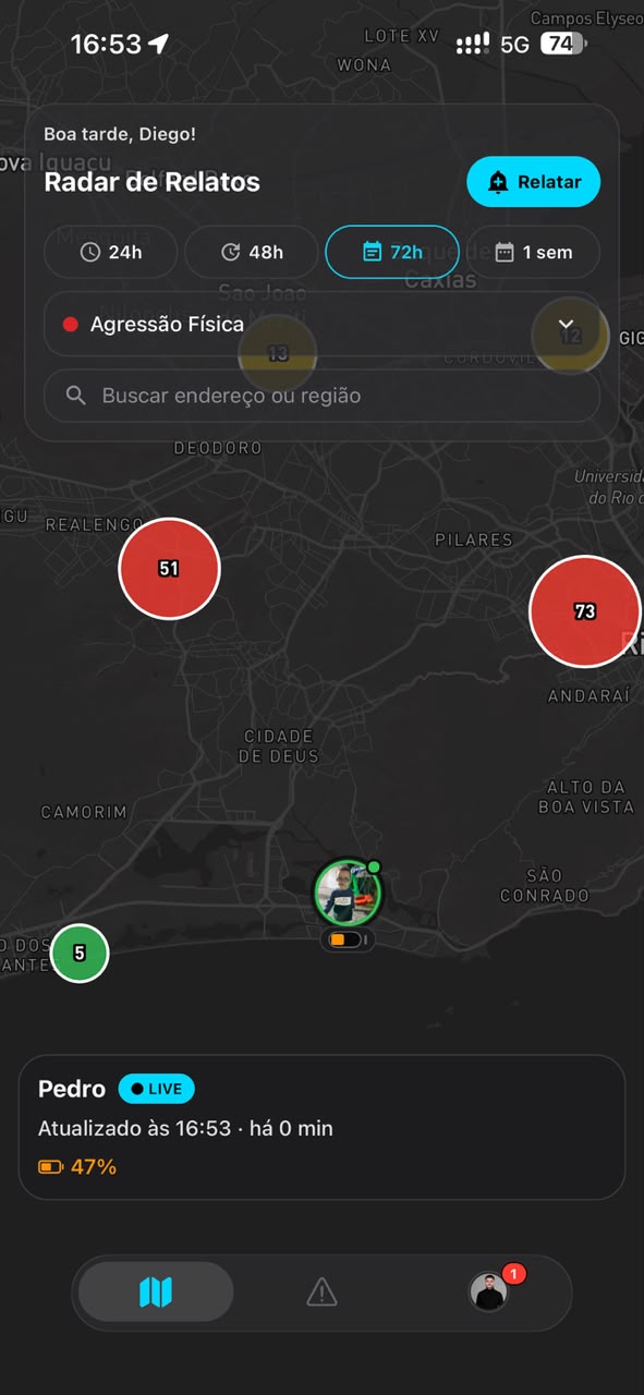 Tela do VISION com o contato compartilhado no mapa